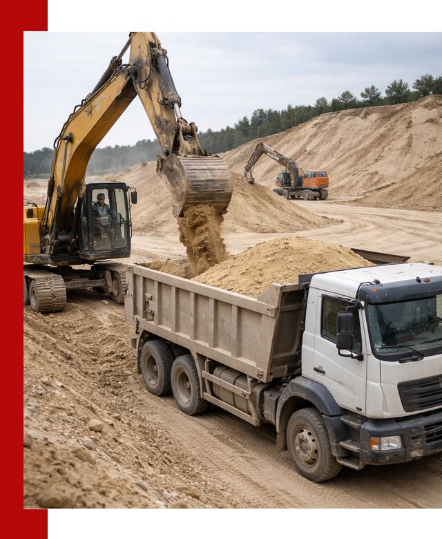 Доставка карьерного песка с самосвалами и разгрузкой в клине