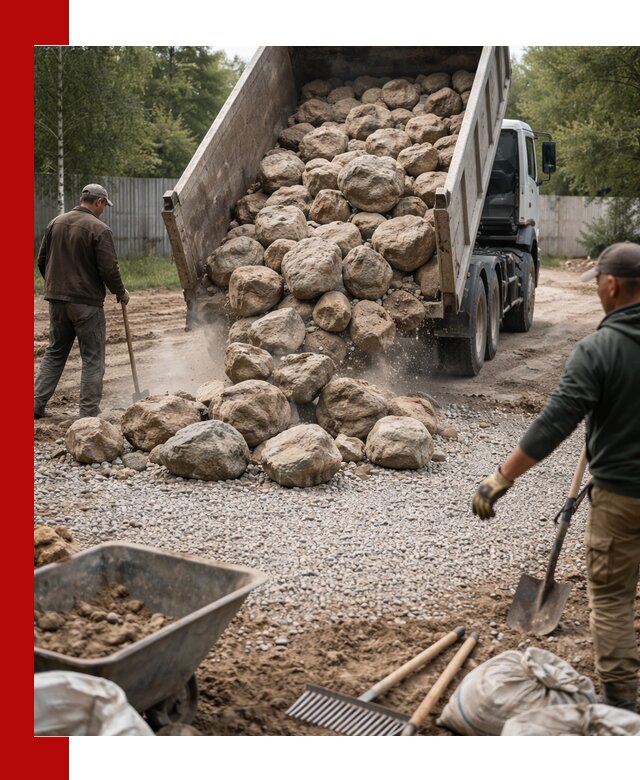 Доставка и укладка булыжника в клине
