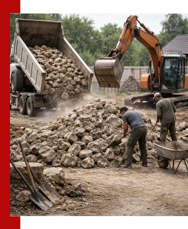 Доставка и разгрузка бутового камня в клине