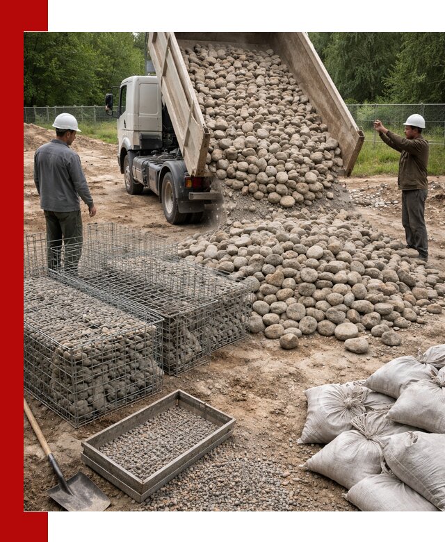 Камень для габионов фракция 70–151 в клине