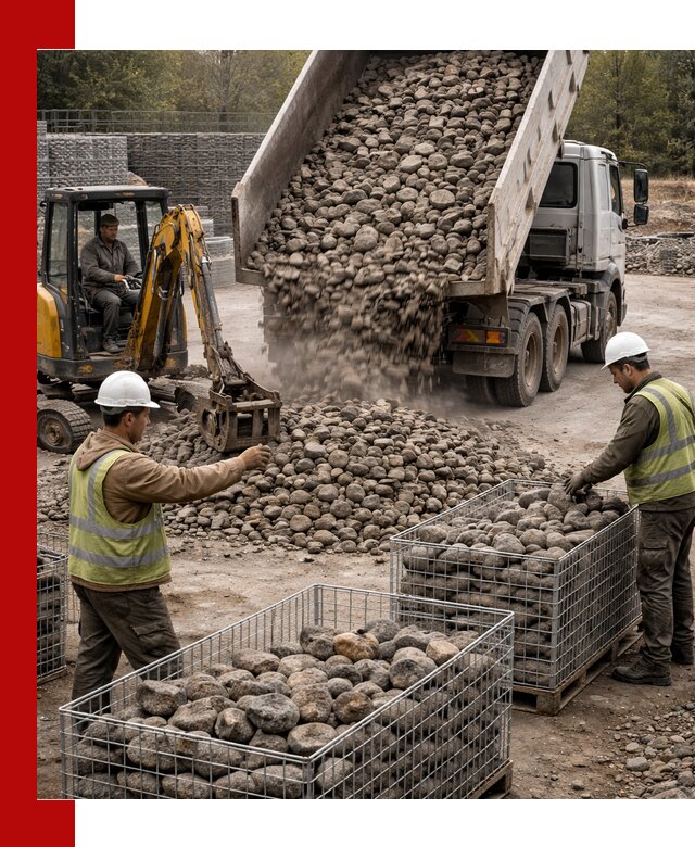 Камень для габионов фракция 100–201 в клине