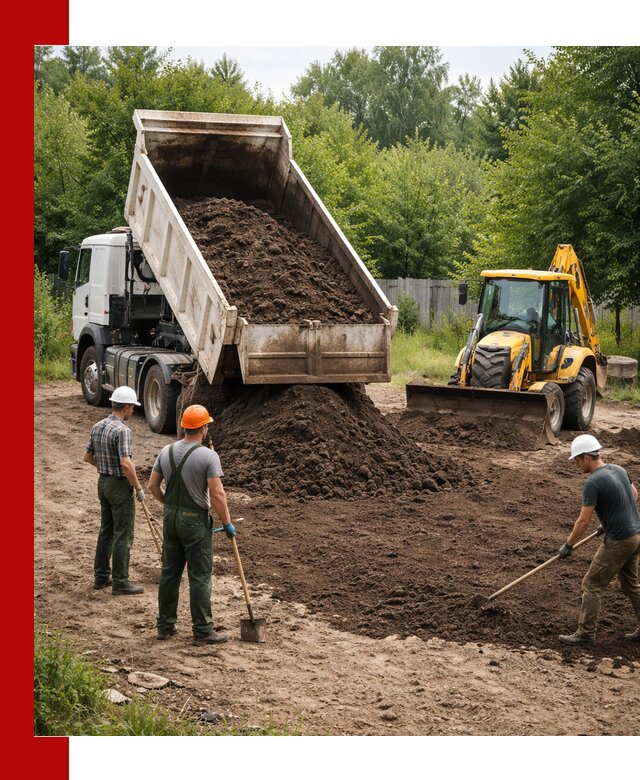 Доставка и укладка грунта для выравнивания участка в клине