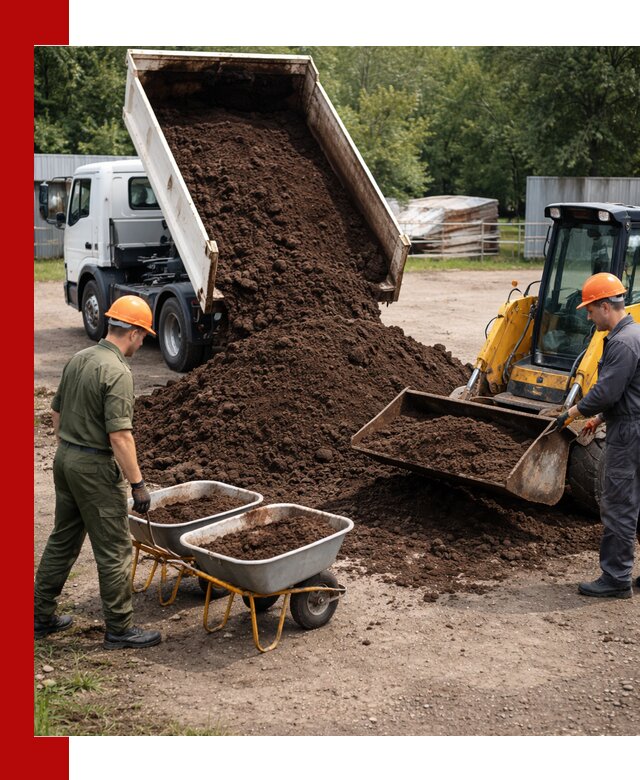 Доставка торфо-земляной смеси в клине для огорода и ландшафта
