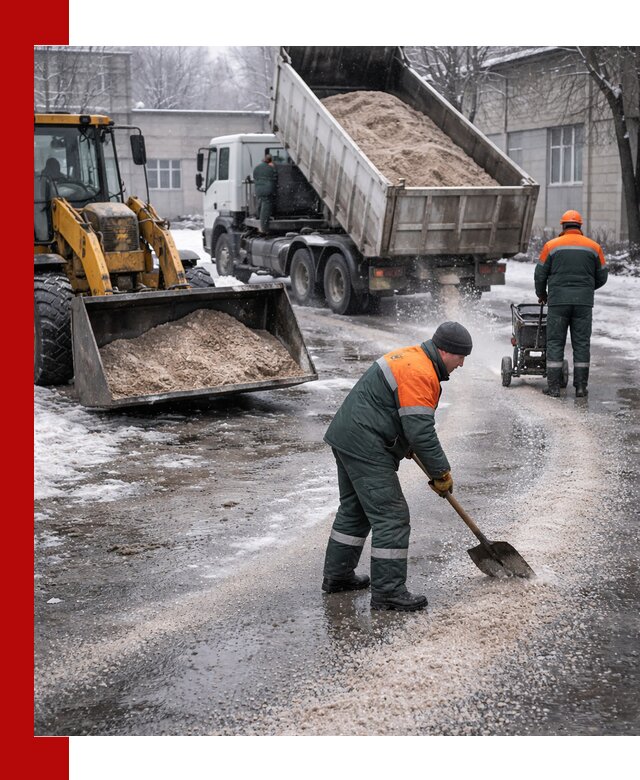 Реагент против гололеда с доставкой и нанесением в клине
