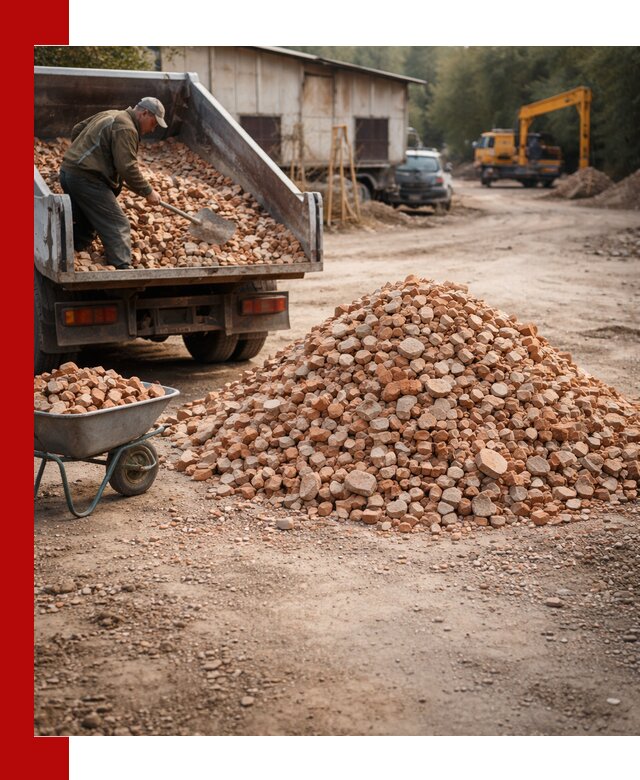 Доставка и подушка из боя кирпича с разгрузкой в клине