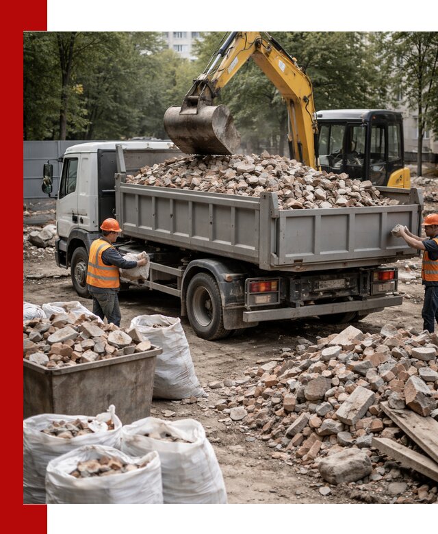 Вывоз строительного мусора в клине с самосвалами и контейнерами