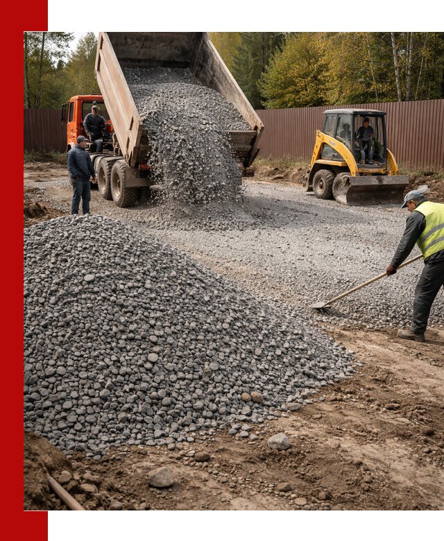 Отсыпка участка щебнем с доставкой и уплотнением в клине