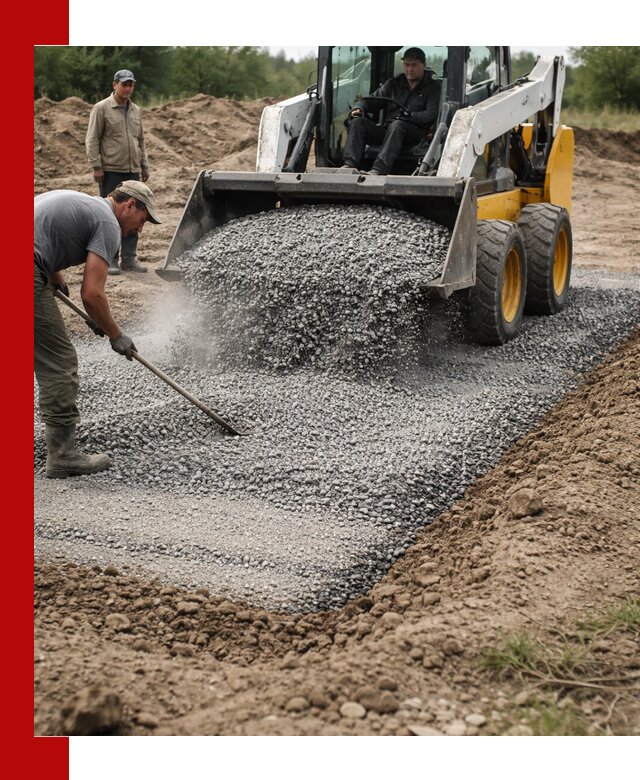 Устройство щебеночной подушки в клине для дорог и фундаментов